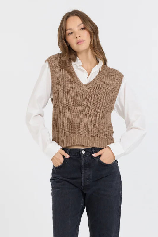 Sequined women's sweaterToffee W/ White Twofer Cropped Sweater Vest