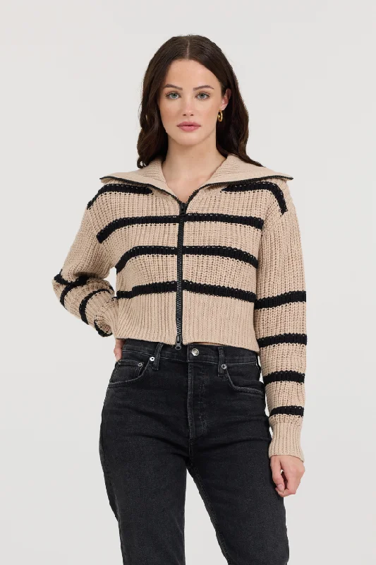 Scoop neck women's sweaterPuddle W/ Black Stripe Double Zip Sweater