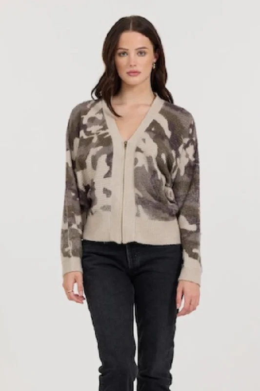 Shawl collar women's sweaterForest Fog Camo Zip Up Sweater