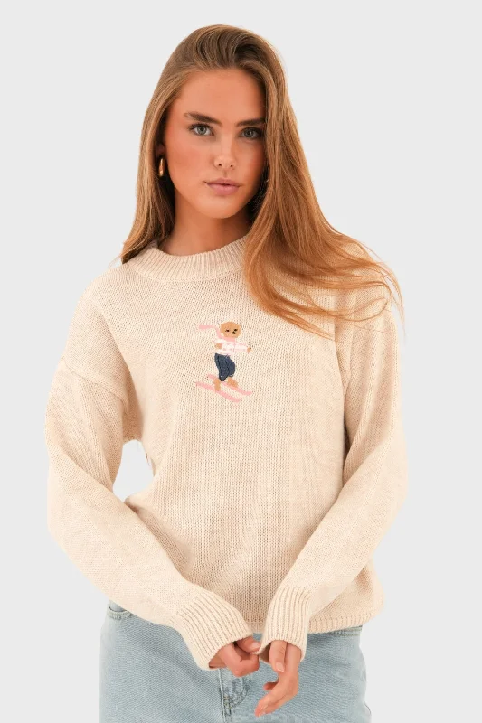 Shawl collar women's sweater"Hit the slopes" sweater beige