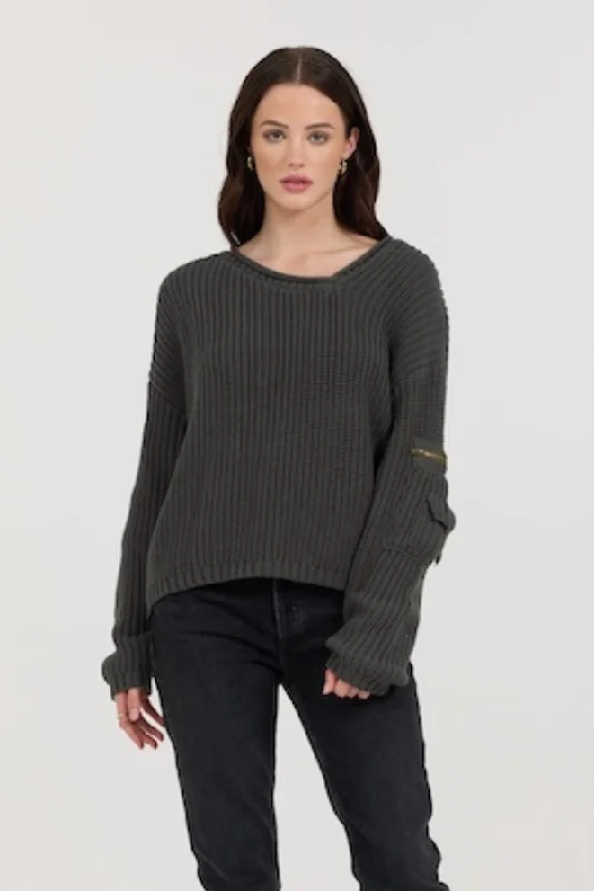 Striped women's sweaterGravel Asymmetrical Utility Sweater