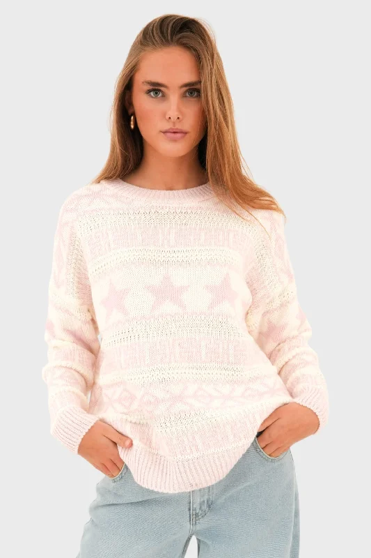 Striped women's sweater"Christmas" sweater light pink