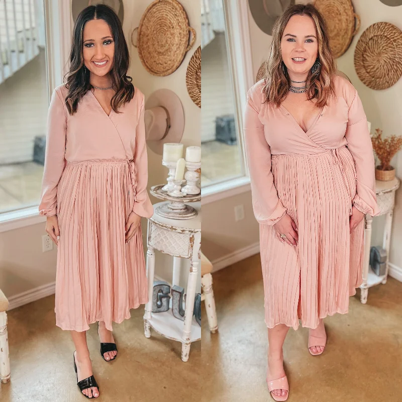 Winter dresses for cold weatherBakersfield Brunch Long Sleeve Midi Dress with Pleated Skirt in Blush Pink