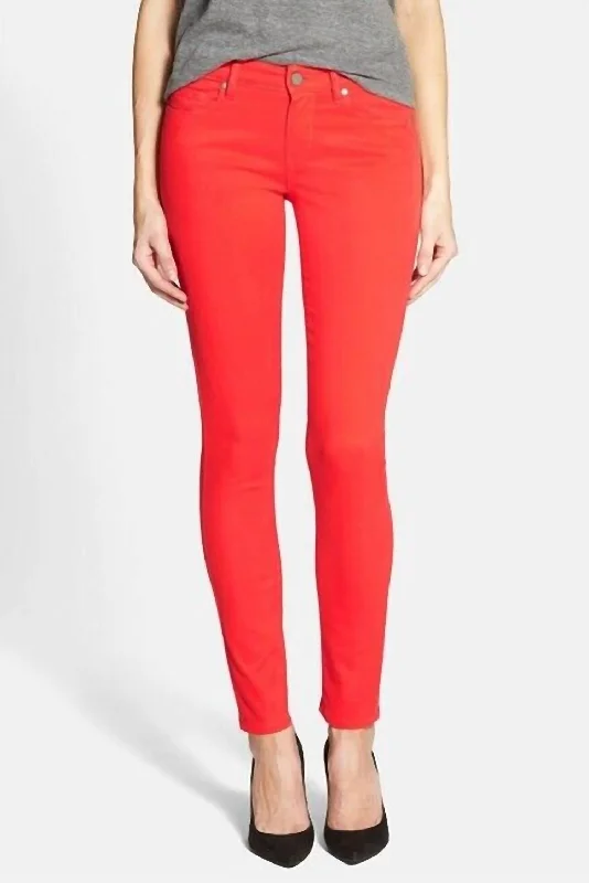 Jeans with a raw hem for an unfinished and rugged lookFlirtatious Ankle Stretch Soft Ultra Skinny Jeans In Red