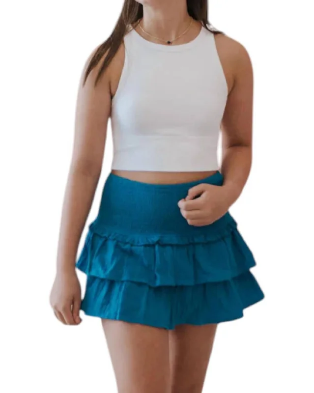 Cocktail party women's dressesSmocked Waist Ruffle Skort In Blue