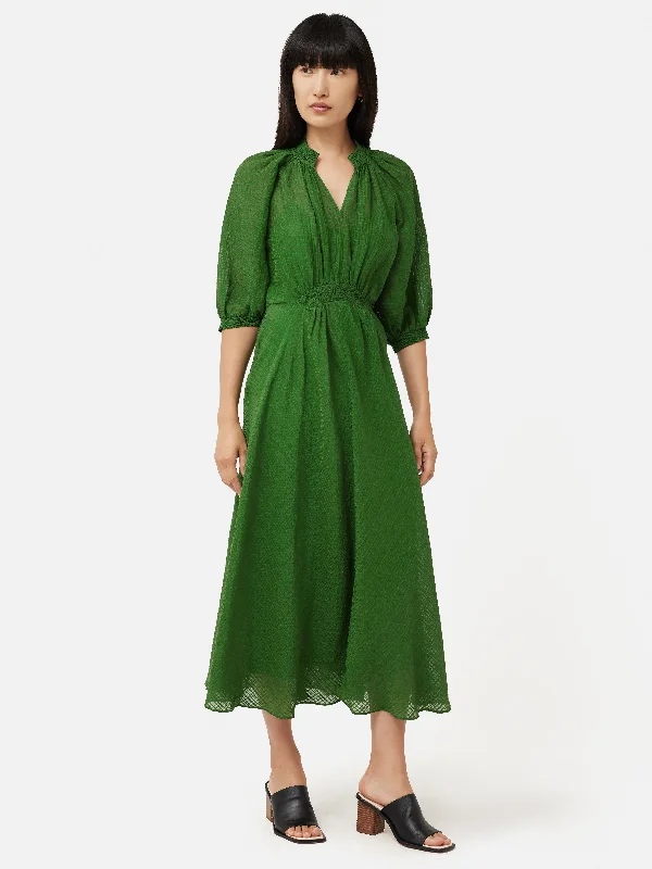 A-line dresses for womenSilk Linen Gauze Midi Dress | Green