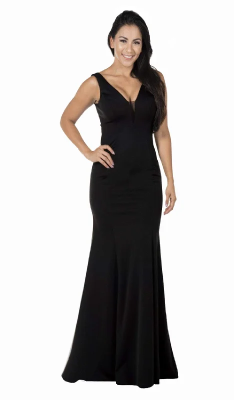 Little black dresses (LBDs) for womenPoly USA - 8152 Plunging V-Neck Trumpet Jersey Gown