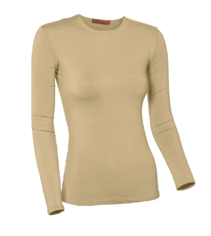 sheer long-sleeve lingerie topsPB&J Ladies Lycra Long Sleeve Shell - Camel