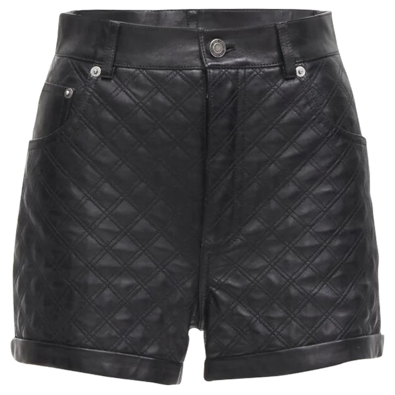 Thermal women's trousersSaint Laurent lambskin leather quilted high waisted shorts