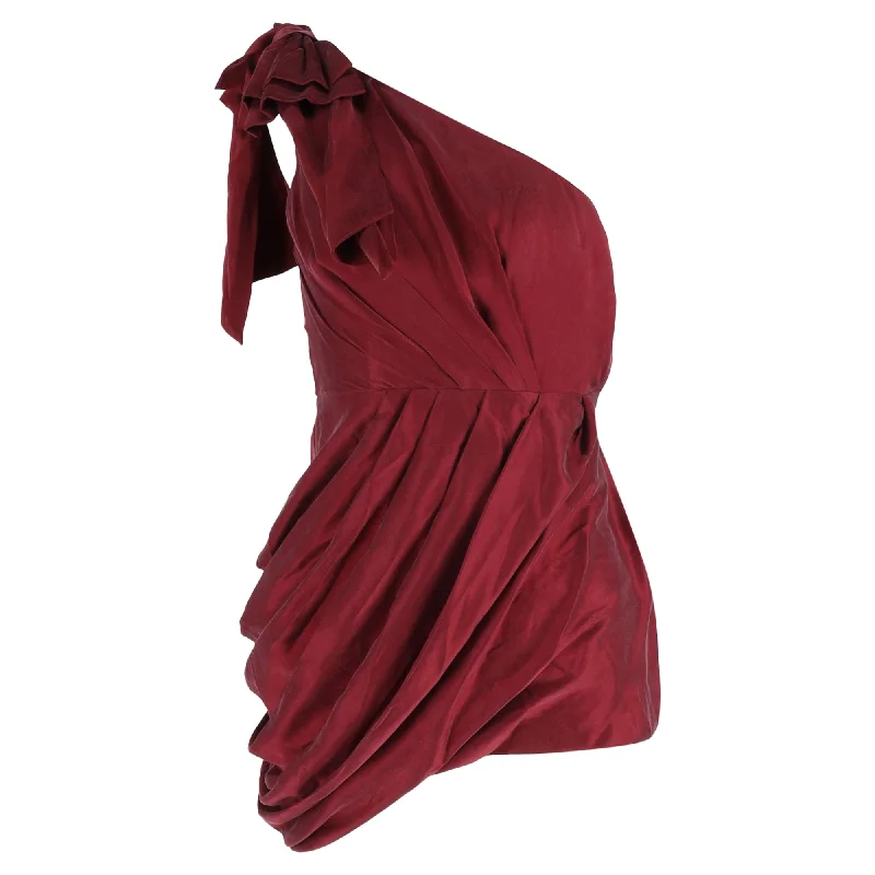 Off-the-shoulder dresses for womenZimmermann Ruched One-Shoulder Mini Dress in Burgundy Silk