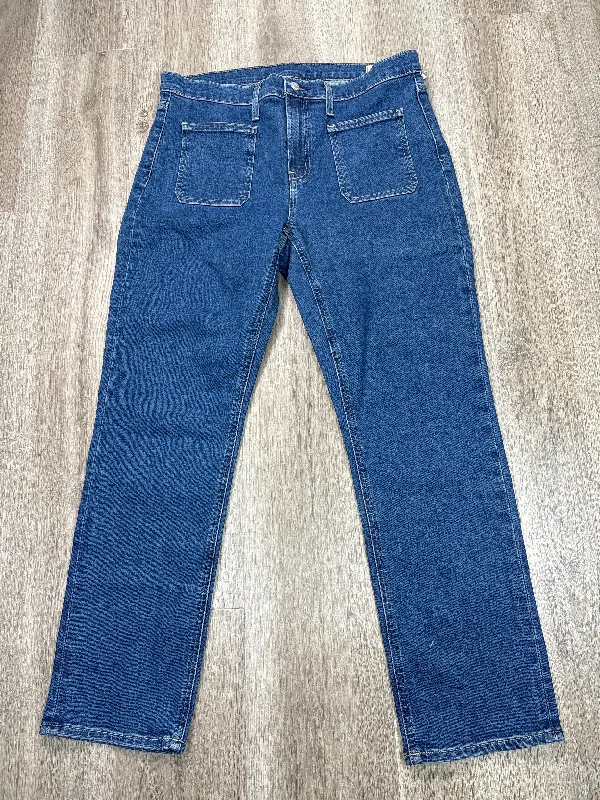 Light wash jeans with rips and tears for a casual vibeJeans Straight By Gap In Blue Denim, Size: 14