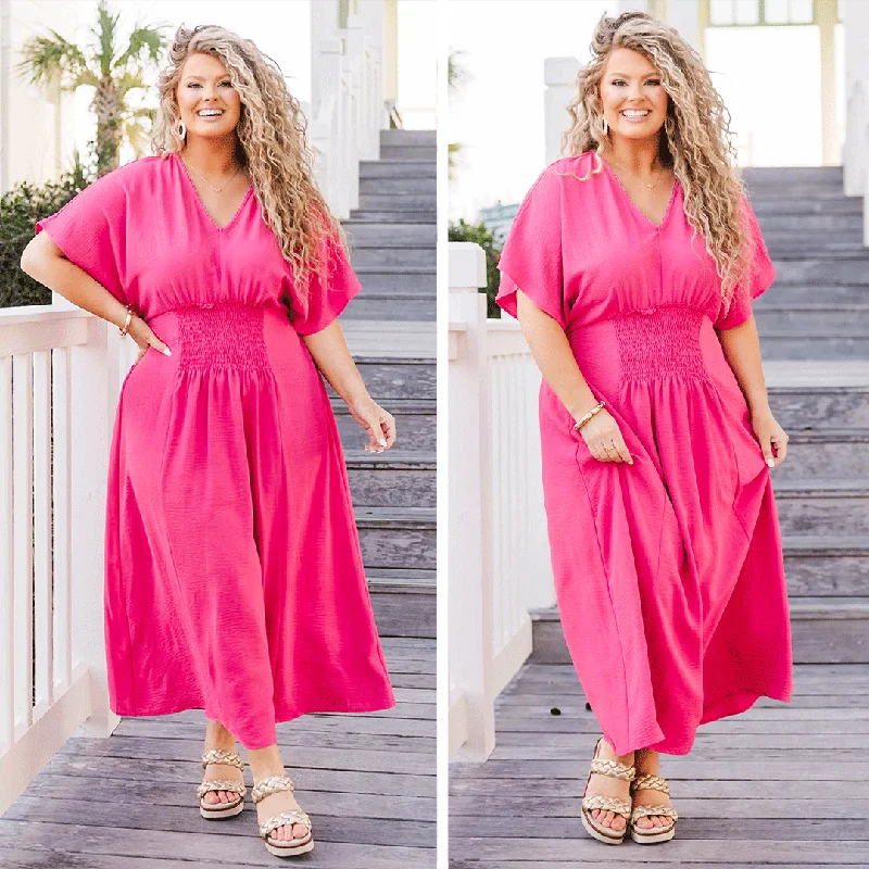 Godet dresses for womenFlowing Through The Wind Maxi Dress, Fuchsia