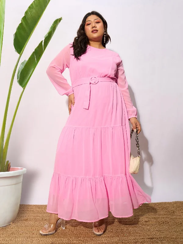 Beach dresses for casual outingsWomen Pink Tiered Maxi Dress