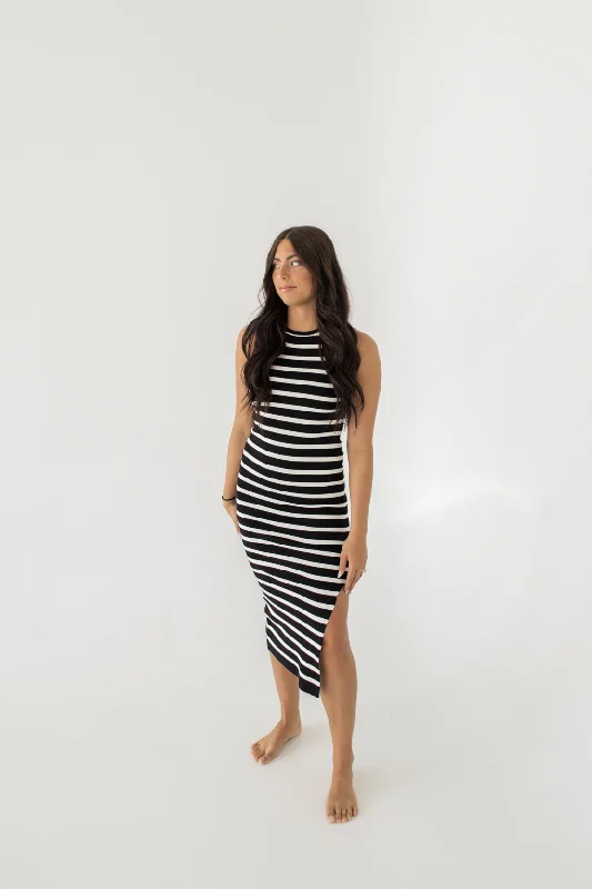 Cocktail dresses for womenIsla Striped Midi Dress | Black/White