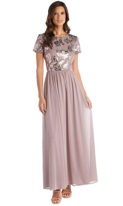 Loose-fitting dresses for womenR&M Richards - 7058SC Sequin Short Sleeves Sheer Long Gown