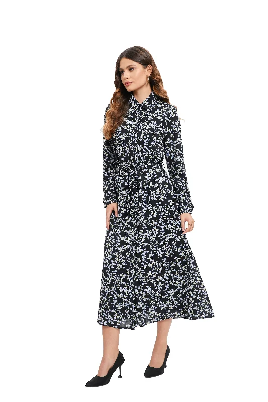 Short-sleeved dresses for womenBlue Wisteria Print Midi Dress