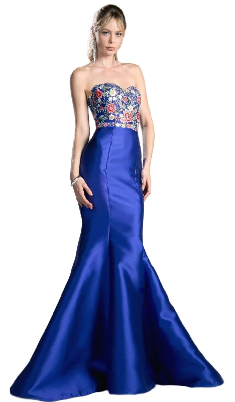 Peplum dresses for womenCinderella Divine - HW06 Floral Embellished Strapless Mermaid Evening Gown