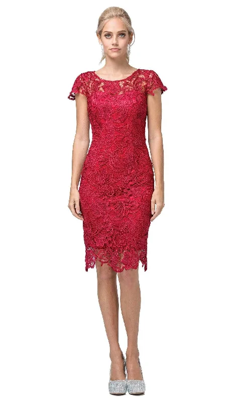 One-shoulder dresses for womenDancing Queen - 9677 Lace Embroidered Scoop Neck Fitted Dress