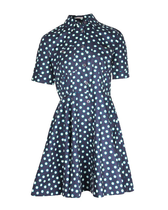 Halter dresses for womenMiu Miu Polka Dot Shirt Mini Dress in Navy Blue Cotton