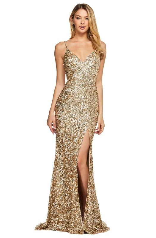 Bohemian women's dressesSherri Hill - 53449 Long Deep V-Neck Beaded High Slit Dress