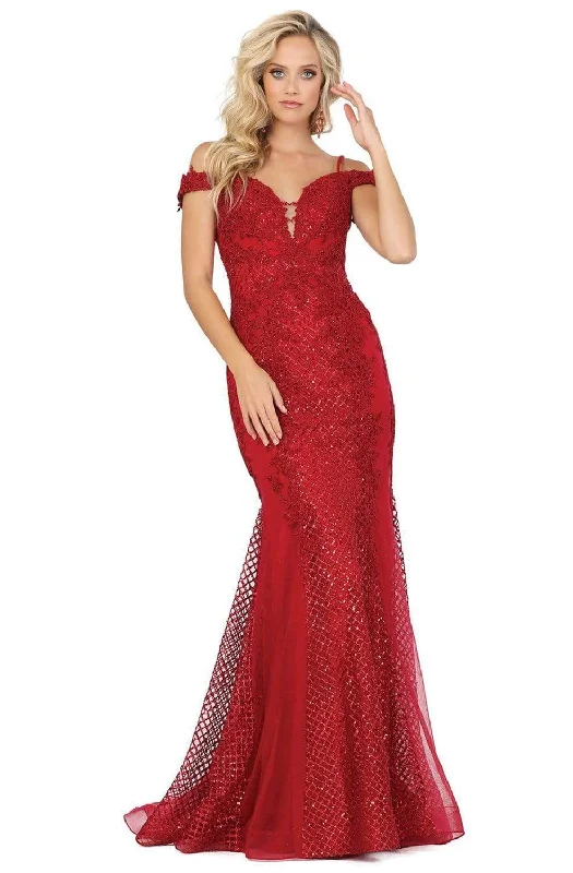 Short and sweet dresses for womenDancing Queen - 2995 Off Shoulder Deep V-Neck Lace Sequins Prom Gown