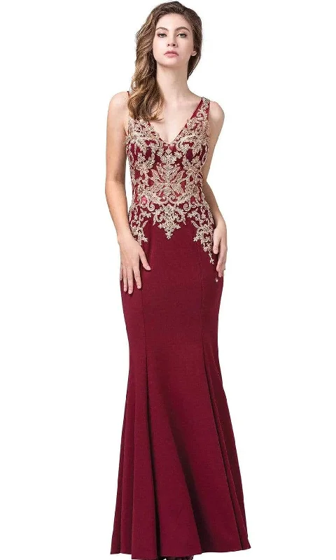 Strapless dresses for womenDancing Queen - 2496 Sleeveless Embroidered V-neck Trumpet Dress