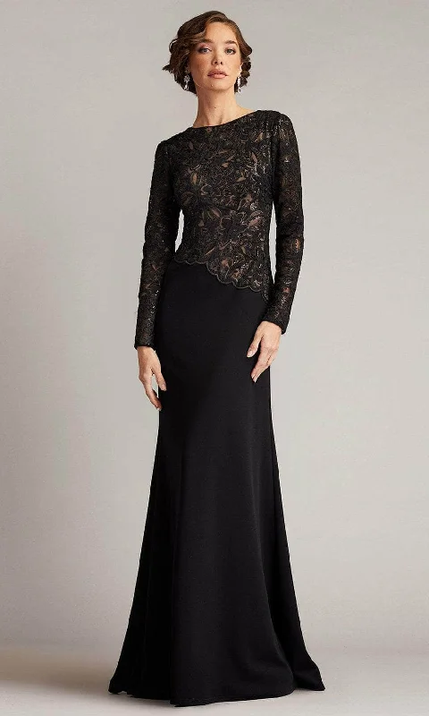 One-shoulder dresses for womenTadashi Shoji CBI16206LXY - Long Sleeve Lace Bodice Gown