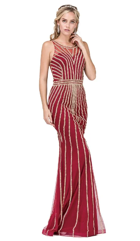 Round-neck dresses for womenDancing Queen - 2448 Metallic Bead Striped Prom Gown