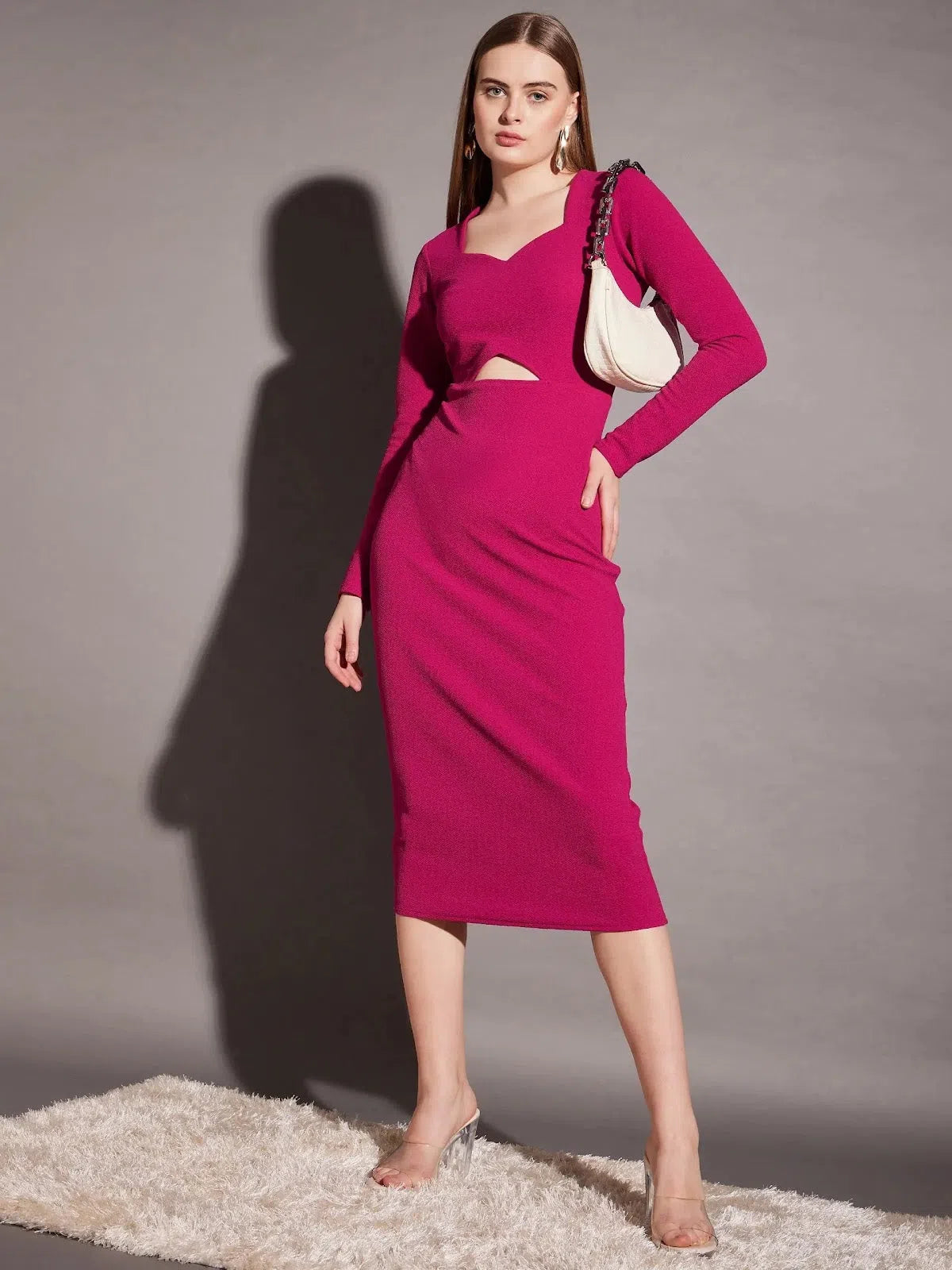 Mini dresses for womenFront cut out bodycon midi dress in Pink Color