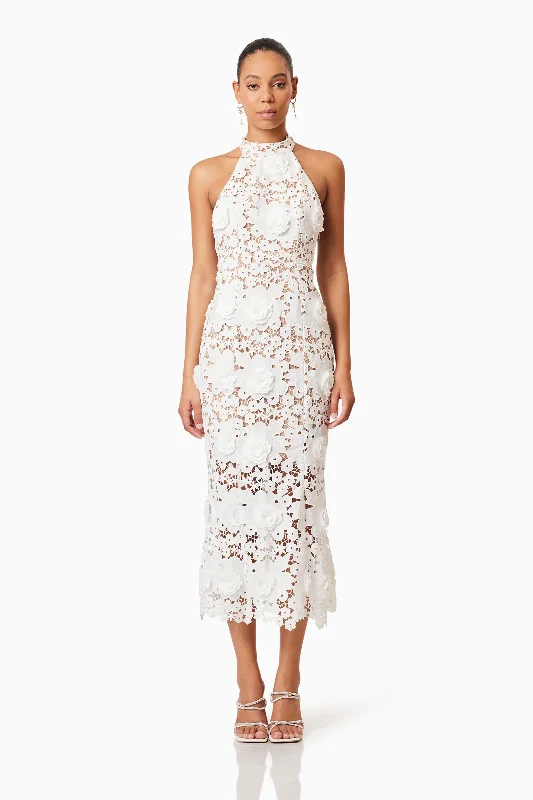 Velvet dresses for winterDaffodil Halter Lace Cocktail Midi Dress In White