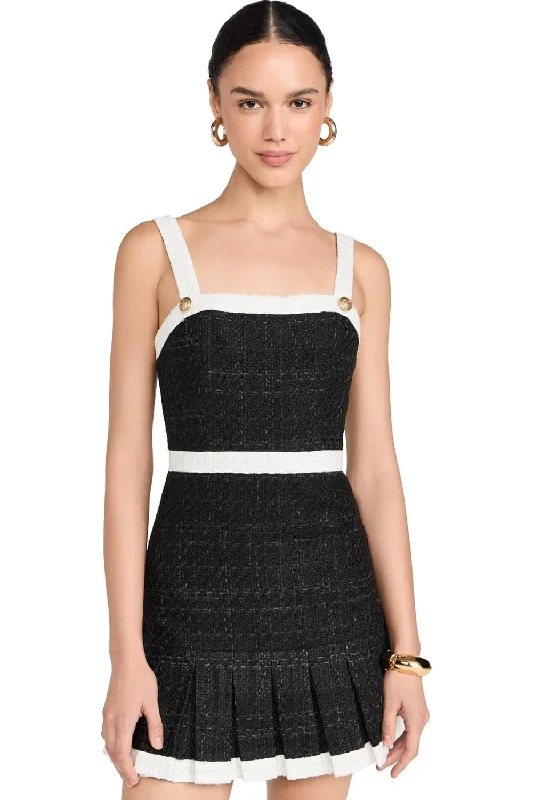 Midi dresses for womenalice + olivia Women's Clarine Square Pleated Mini Dress, Black/Off White