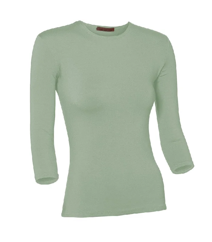 satin lingerie with lace details on the bustPB&J Ladies Modal 3/4 Sleeve Shell - Sea Green