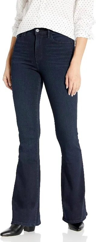 Jeans with an embroidered floral pattern for a feminine touchHigh Rise Nighthawk Demi Boot Flare Jeans In Dark Wash Denim