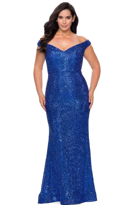 Cocktail dresses for womenLa Femme - 28949 Sequined Off-Shoulder Junior Prom Sheath Gown