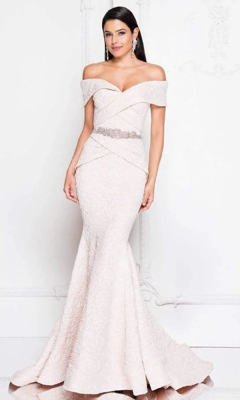 Midi dresses for womenTerani Couture - 1812M6657 Off-Shoulder Brocade Mother of the Groom Gown