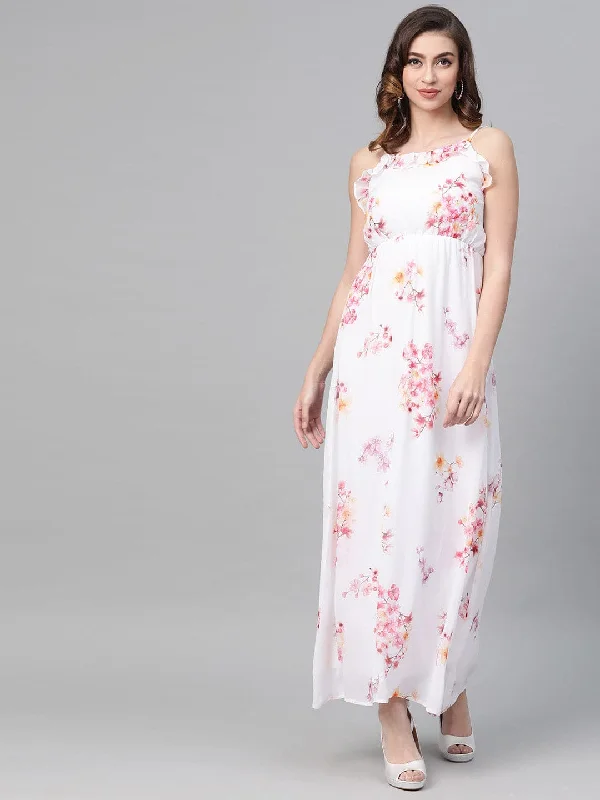 Spaghetti strap dresses for womenOff-White Floral Strappy Maxi Dress