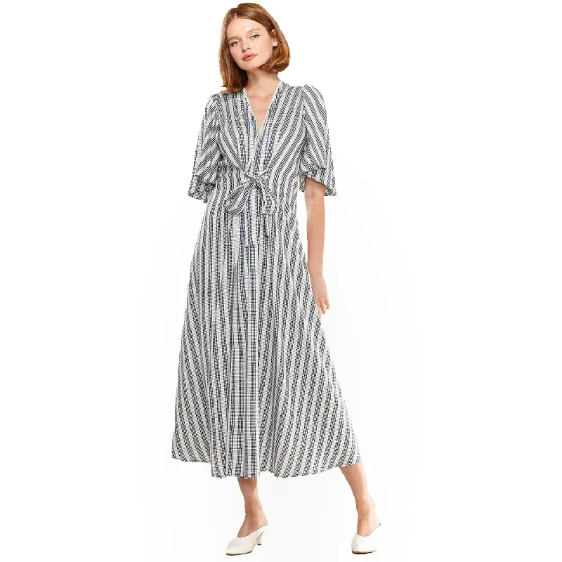 Long-sleeved dresses for womenWomen's Lace Trim Tie Front Maxi Dress in Ditsy Gingham