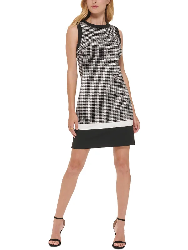 Cap sleeve dresses for womenWomens Mini Houndstooth Sheath Dress