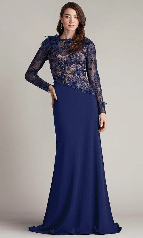 Plunging neckline dresses for womenTadashi Shoji CDV16206LXY - Long Sleeve Bateau Long Dress