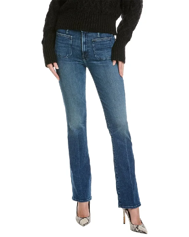 Jeans with contrast pockets and back patchesMOTHER The Patch Pocket Insider Sneak High-Rise Caving In Bootcut Jean