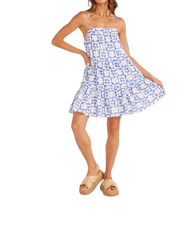 Sustainable dresses for eco-conscious womenVivi Tiered Mini Dress In Blue/white Floral