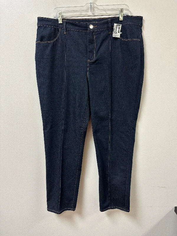 Jeans with distressing at the kneesJeans Skinny By Chicos In Blue Denim, Size: 16