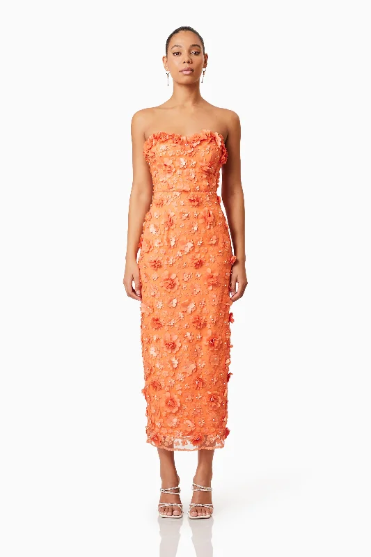 Synthetic dresses for budget-friendly optionsBluebell Strapless 3D Midi Dress in Orange