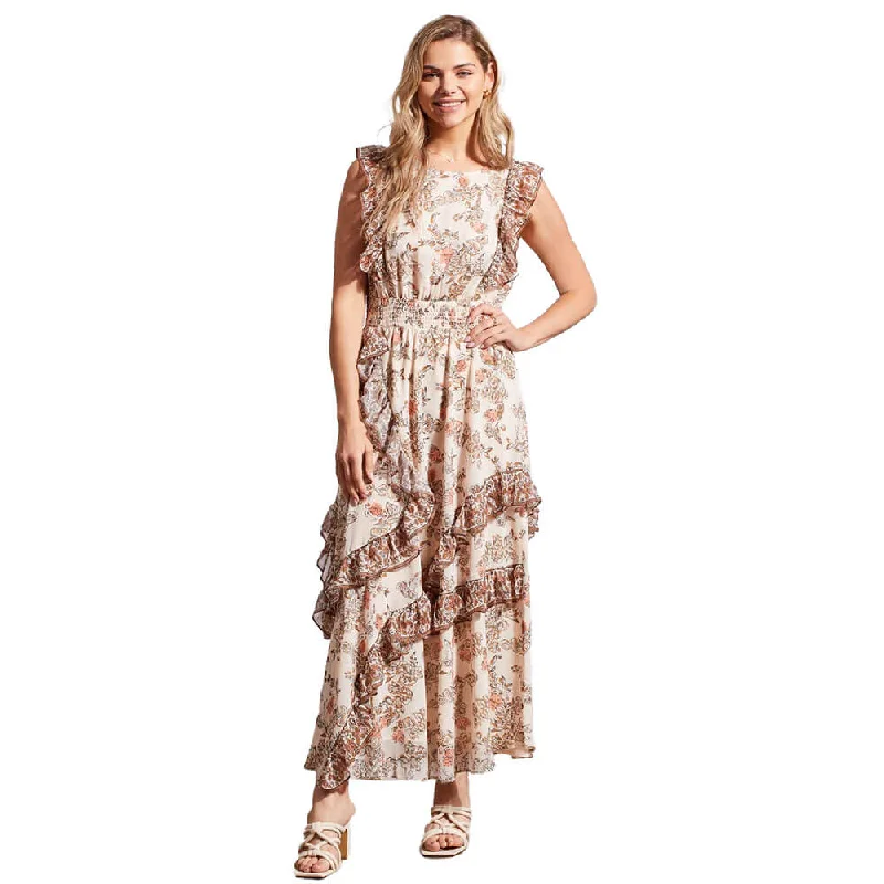 Lace dresses for womenTribal Lined Maxi Dress With Multi Frill Dtl - Cashew