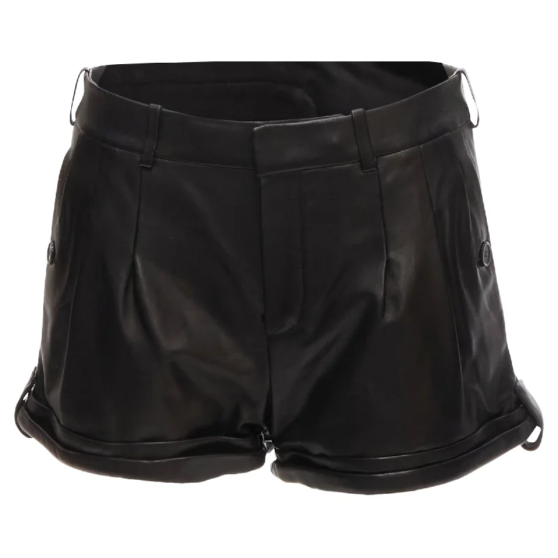 Elegant casual women's pantsSaint Laurent lambskin leather high waisted cuffed shorts