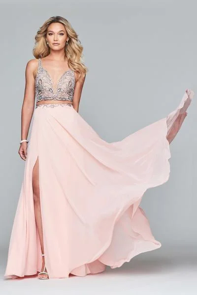 Glamour dresses for red carpet appearancesFaviana - S10244 Two-Piece Crystal-Crusted Chiffon Gown