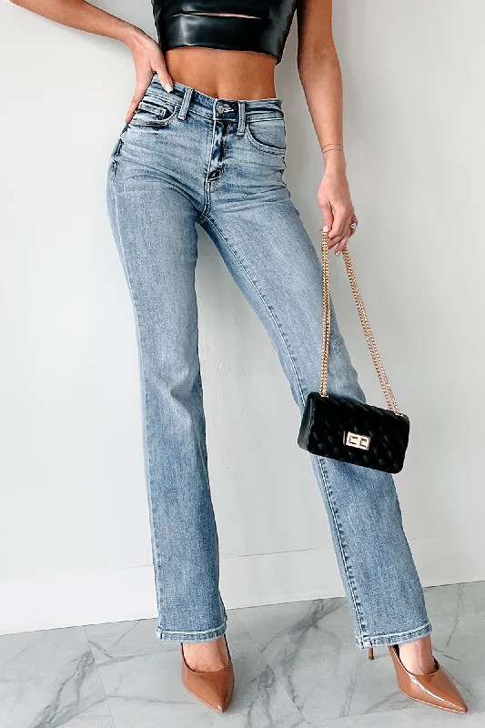 Jeans with a relaxed fit and slight flare at the legs for a retro vibeTucker Judy Blue Mid Rise Bootcut Jeans (Light)