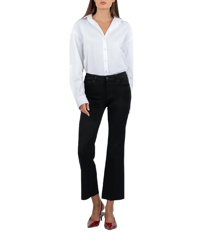 Leather-trimmed jeans for a luxurious touchKelsey Mid Rise Ankle Flare-Inset Leg Jeans In Black