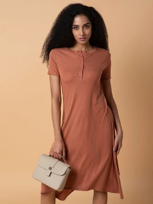 Spaghetti strap dresses for womenWomen Solid Rust Midi A-Line Dress-AE-15889-Rust