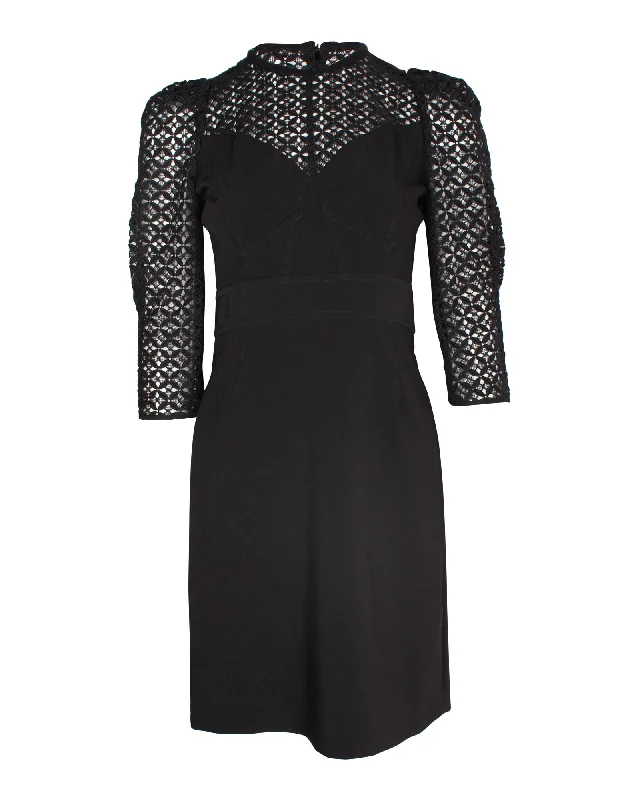 Tight-fitting dresses for womenSandro Emila Macramé Lace And Crepe Mini Dress In Black Polyester